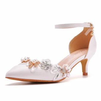 Mooie Prachtige Witte Parel Rhinestone Bruidsschoenen 2023 5 Cm Naaldhakken Stiletto Spitse Neus Huwelijk Hoge Hakken