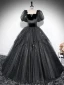 Elegante Schwarz Glanz Ballkleider 2024 Ballkleid Eckiger Ausschnitt Geschwollenes Kurze Ärmel Rückenfreies Lange Ball Festliche Kleider