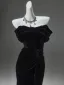 Haut de Gamme Noire Velours Robe De Soirée 2025 Trompette / Sirène Bustier Sans Manches Dos Nu Train De Balayage Soirée Robe De Ceremonie