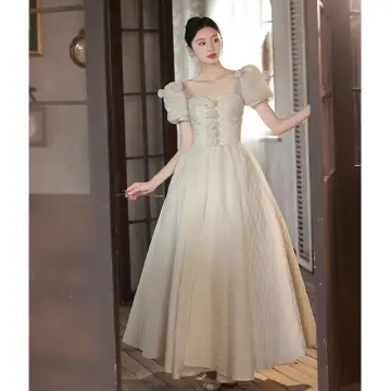 Élégant Ivoire Perle Appliques Robe De Bal 2022 Princesse Encolure Carrée Manches Courtes Dos Nu Longue Promo Robe De Ceremonie