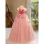 Blumenfee Rosa Applikationen Blumenmädchenkleider 2024 Ballkleid Rundhalsausschnitt Ärmellos Rückenfreies Lange Hochzeit
