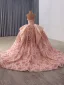 Luxury / Gorgeous Blushing Pink Beading Appliques Pearl Sequins Prom Dresses 2025 Ball Gown Strapless Sleeveless Backless Floor-Length / Long Prom Formal Dresses