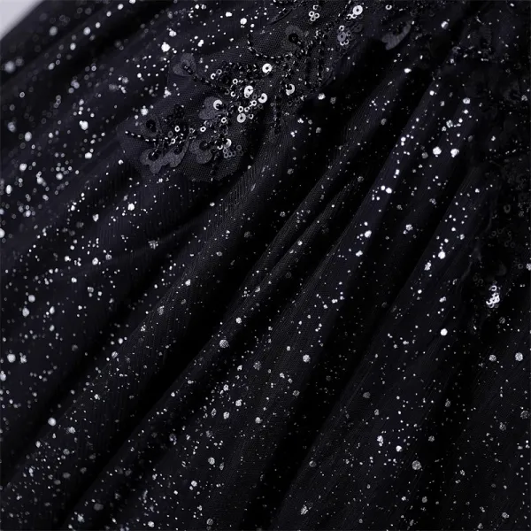 Elegant Black Sequins Prom Dresses Ball Gown 2023 Off-The-Shoulder Short Sleeve Backless Floor-Length / Long Formal Dresses