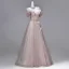 Chic / Beautiful Blushing Pink Sequins Lace Flower Butterfly Appliques Prom Dresses 2026 A-Line / Princess Off-The-Shoulder Short Sleeve Backless Floor-Length / Long Formal Dresses
