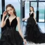 Fashion Black Rhinestone Lace Flower Prom Dresses A-Line / Princess 2022 Spaghetti Straps Cascading Ruffles Sleeveless Backless Floor-Length / Long Formal Dresses
