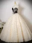 Flower Fairy Champagne Sequins Appliques Prom Dresses 2025 Ball Gown Strapless Sleeveless Backless Floor-Length / Long Formal Dresses