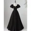 Chic / Beautiful Black Evening Dresses 2023 A-Line / Princess Square Neckline Puffy Short Sleeve Backless Sash Floor-Length / Long Evening Party Formal Dresses
