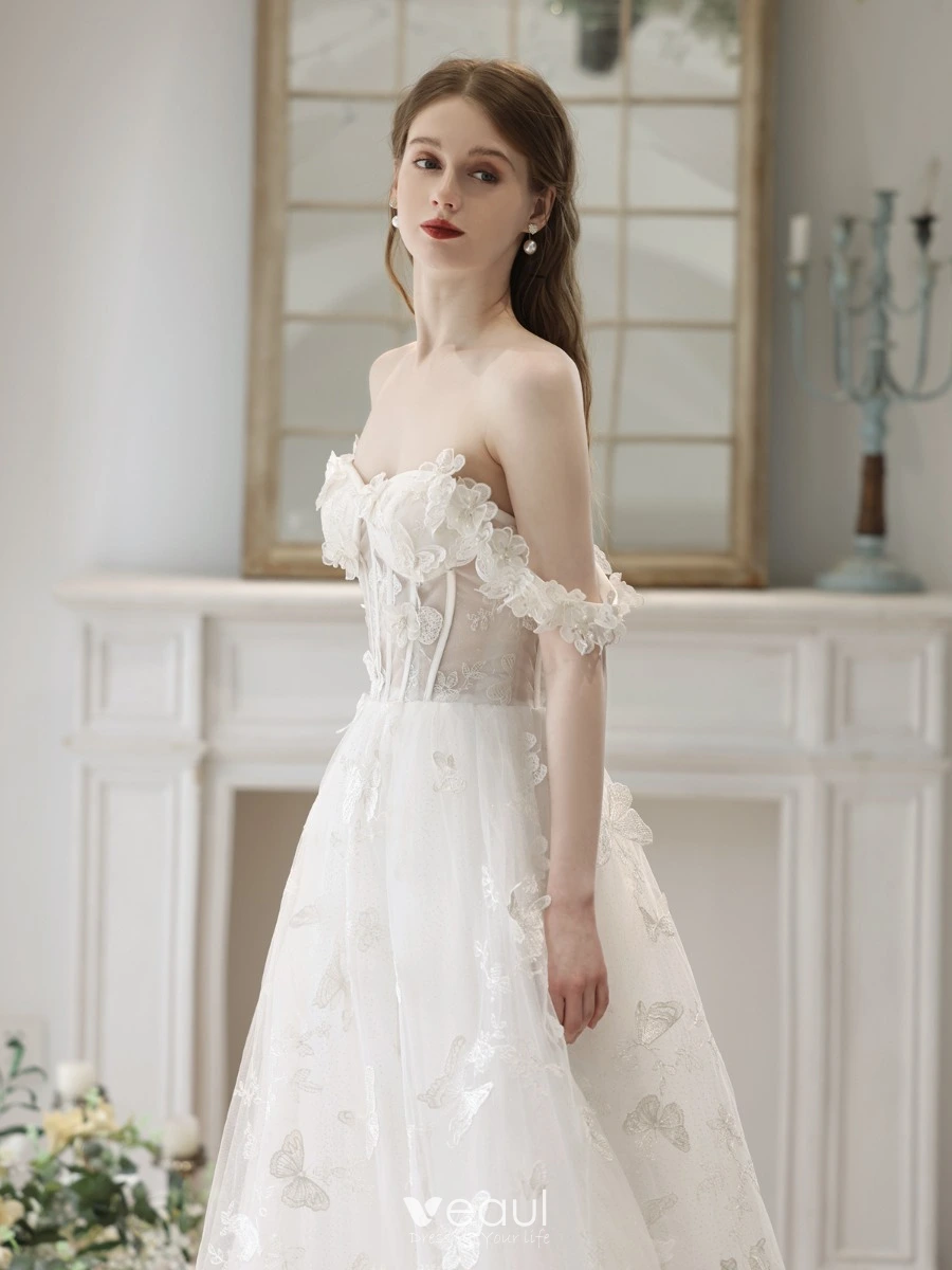 Elegant white high-low tulle skirt dress for girls