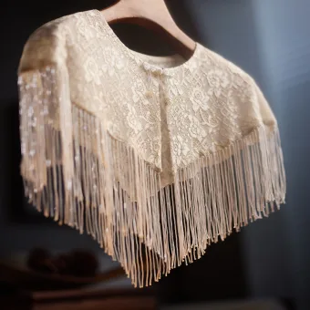 Charming Champagne Handmade Lace Flower Tassel Shawl 2025