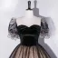 Élégant Noire Robe De Bal 2022 Robe Boule V-Cou Manches Courtes Dos Nu Longue Promo Robe De Ceremonie