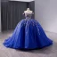 Vintage / Retro High-end Royal Blue Lace Flower Quinceañera Prom Dresses 2024 Ball Gown Off-The-Shoulder Sleeveless Backless Court Train Prom Formal Dresses