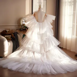 Charming White Handmade Cascading Ruffles Tulle Evening Party Shawl 2026