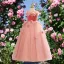 Blumenfee Rosa Applikationen Blumenmädchenkleider 2024 Ballkleid Rundhalsausschnitt Ärmellos Rückenfreies Lange Hochzeit