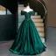 Vintage / Retro Dark Green Prom Dresses 2026 Ball Gown Off-The-Shoulder Short Sleeve Backless Floor-Length / Long Formal Dresses