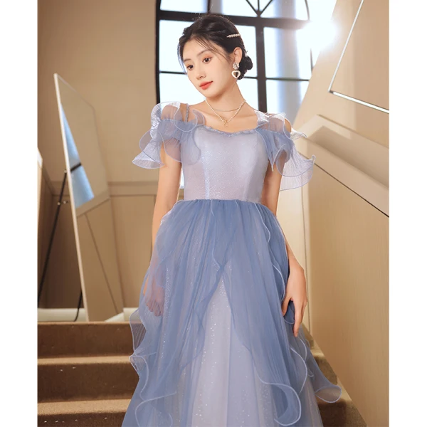 Chic / Beautiful Sky Blue Evening Dresses 2023 A-Line / Princess Spaghetti Straps Short Sleeve Backless Floor-Length / Long Evening Party Formal Dresses