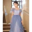 Chic / Beautiful Sky Blue Evening Dresses 2023 A-Line / Princess Spaghetti Straps Short Sleeve Backless Floor-Length / Long Evening Party Formal Dresses