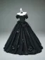 Haut de Gamme Vintage / Originale Noire Appliques Robe De Bal Robe Boule 2025 De l'épaule Manches Courtes Dos Nu Train De Balayage Robe De Ceremonie
