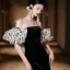 Sexy Black Velvet Spotted Evening Dresses 2024 Trumpet / Mermaid Off-The-Shoulder Short Sleeve Backless Floor-Length / Long Formal Dresses