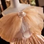 Modest  Champagne Pearl Lace Flower Satin Prom Dresses 2023 Ball Gown Off-The-Shoulder Short Sleeve Backless Sweep Train Prom Formal Dresses