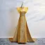Chinese style Yellow Evening Party Floor-Length / Long Cheongsam 2025 Trumpet / Mermaid High Neck Sleeveless