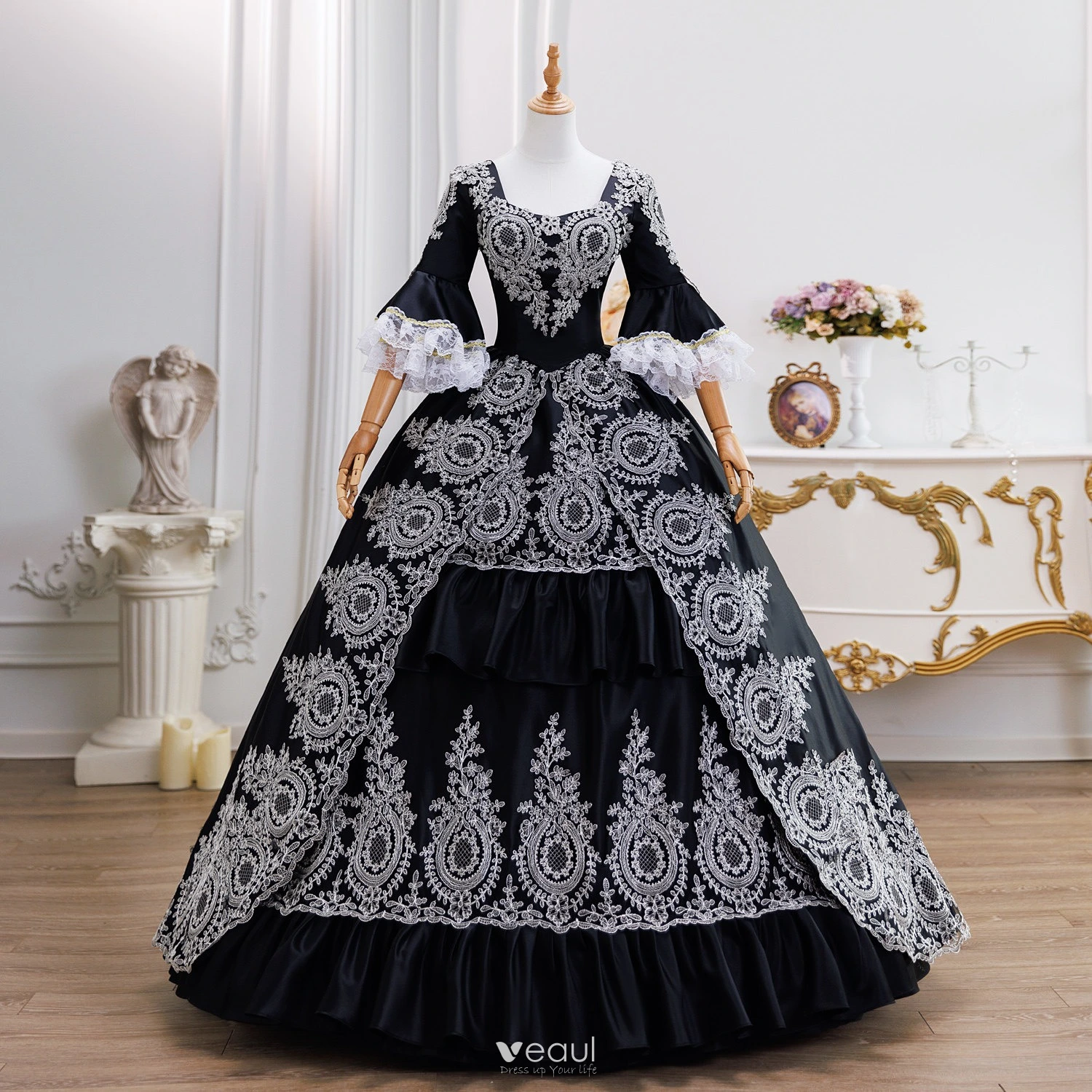 black vintage lace dress Vintage Mermaid Halter Sleeveless Long Black Lace Evening Dress Prom D –  SweetDress