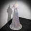 Sexy Sparkly Lavender Laser Sequins Evening Dresses 2023 A-Line / Princess Off-The-Shoulder Sleeveless Backless Floor-Length / Long Evening Party Formal Dresses