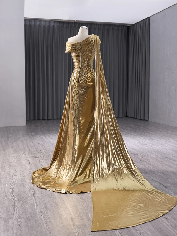 gold dress short in front long in back Leontine Metallic Open-Back Mini Dress