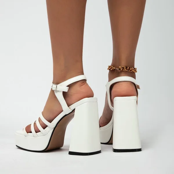 Fashion White Evening Party Womens Sandals 2022 Ankle Strap 10 cm Thick Heels Open / Peep Toe Sandals High Heels