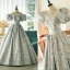 Classy Sage Green Printing Prom Dresses 2024 A-Line / Princess Scoop Neck Puffy Short Sleeve Backless Floor-Length / Long Prom Formal Dresses