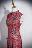 Chiński Styl Vintage Burgund Z Koronki Bal Cheongsam 2025 Syrena / Rozkloszowane Wysokiej Szyi Bez Rękawów Długie