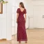 Bling Bling Bordeaux Paillettes Robe De Soirée 2023 Trompette / Sirène V-Cou Manches Courtes Dos Nu Longue Soirée Robe De Ceremonie