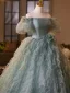 Chic / Belle Vert Cendré Appliques Volants Robe De Bal 2025 Robe Boule De l'épaule Manches Courtes Dos Nu Longue Promo Robe De Ceremonie