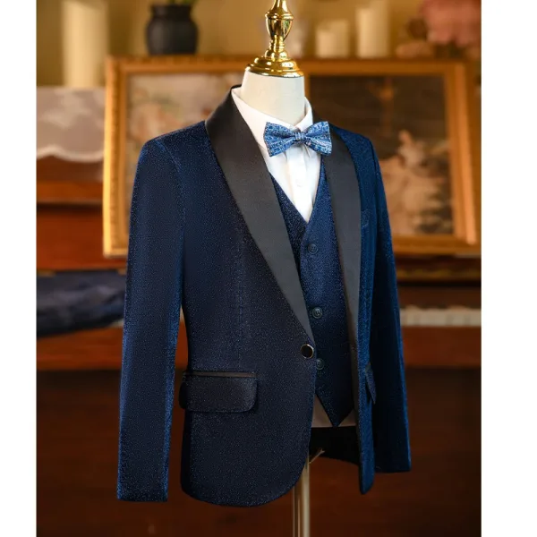 Navy Blue Long Sleeve Wedding Boys Wedding Suits 2025 Body Jewellery Coat Pants Shirt Tie Vest