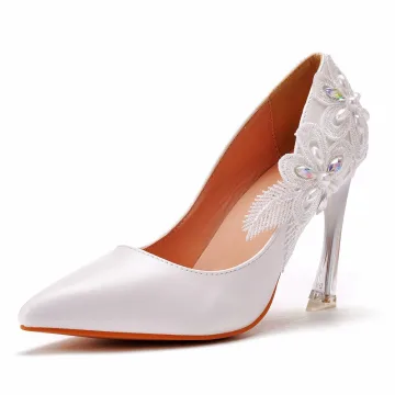 Élégant Blanche En Dentelle Fleur Faux Diamant Mariage Escarpins 2025 9 Cm Talons Aiguilles À Bout Pointu Chaussure De Mariée