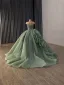 Vintage / Retro Sage Green Handmade  Beading Pearl Sequins Prom Dresses 2026 Ball Gown Scoop Neck Cap Sleeves Backless Sweep Train Formal Dresses