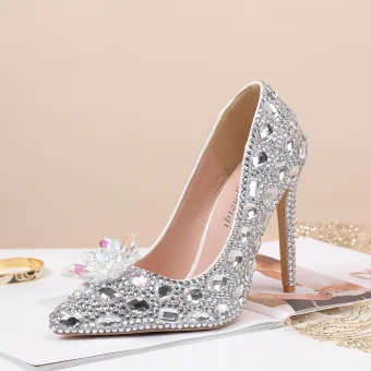 Charmant Argenté Cristal Faux Diamant Soirée Escarpins 2024 11 Cm Talons Aiguilles À Bout Pointu Escarpins Talons Hauts