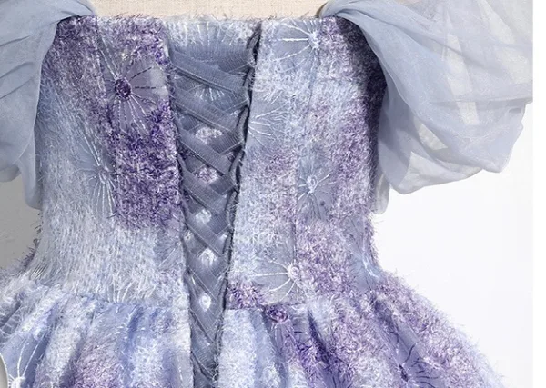 Elegant Lavender Rhinestone Lace Flower Appliques Prom Dresses 2024 Ball Gown Off-The-Shoulder Short Sleeve Backless Floor-Length / Long Prom Formal Dresses