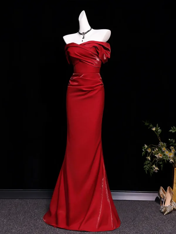 Sexy Red Evening Dresses 2026 Trumpet / Mermaid Off-The-Shoulder Short Sleeve Backless Floor-Length / Long Formal Dresses