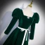 Elegant Suede Dark Green Prom Dresses 2023 A-Line / Princess Square Neckline 3/4 Sleeve Backless Bow Sash Floor-Length / Long Prom Formal Dresses