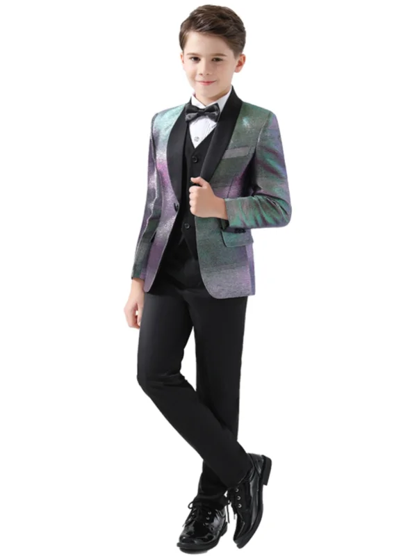 Argenté 5 pièces Mariage Costume Garçon Mariage 2024 Manteau Pantalon Chemise Cravate Gilet
