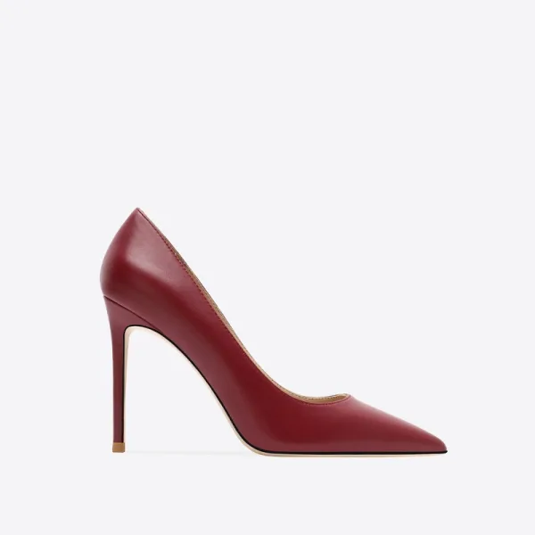 Mode Bordeaux Kantoor OL Leer Pumps 2025 10 cm Naaldhakken / Stiletto Spitse Neus Pumps Hoge Hakken