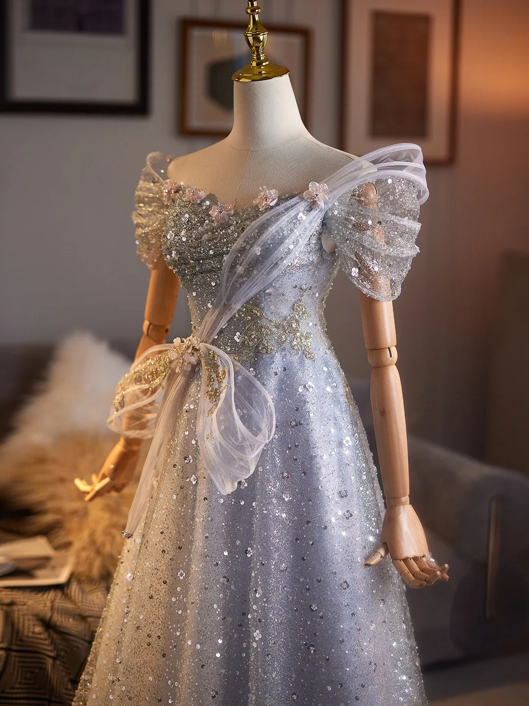 strapless open back dress Sparkly black prom dress night corset neckline fairy tale tulle prince –  Simplepromdress main image 0
