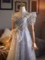 Charmant Bling Bling Argenté Paillettes Perle Robe De Bal 2026 Princesse De l'épaule Manches Courtes Dos Nu Longue Robe De Ceremonie