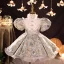Vintage / Retro Multi-Colors Embroidered Short Flower Girl Dresses 2022 Ball Gown Ruffle High Neck Rhinestone Puffy Short Sleeve Prom Flower Girl Dresses