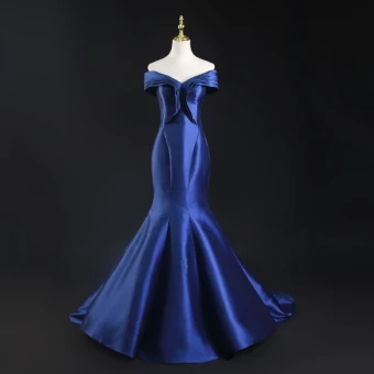 Vintage Retro Royal Blue Evening Dresses 2024 Trumpet Mermaid Off The Shoulder Sleeveless Backless Sweep Train Evening Party Formal Dresses