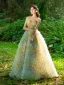 Flower Fairy Sage Green Appliques Prom Dresses 2025 A-Line / Princess Strapless Sleeveless Backless Floor-Length / Long Prom Formal Dresses