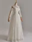 Modest / Simple White Lace Flower Pearl Wedding Dresses 2025 A-Line / Princess Off-The-Shoulder Long Sleeve Backless Floor-Length / Long