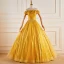 Sparkly Yellow Sequins Rhinestone Prom Dresses 2023 Ball Gown Off-The-Shoulder Sleeveless Backless Floor-Length / Long Prom Formal Dresses