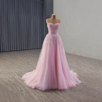 Gama Alta Rosa Clara Apliques Rebordear Perla Vestidos De Gala 2025 A Line Princess Sin Tirantes Sin Mangas Sin Espalda Colas De Barrido Gala Vestidos Formales