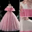 Chic / Beautiful Candy Pink Beading Sequins Birthday Flower Girl Dresses 2022 Ball Gown High Neck Short Sleeve Floor-Length / Long Flower Girl Dresses